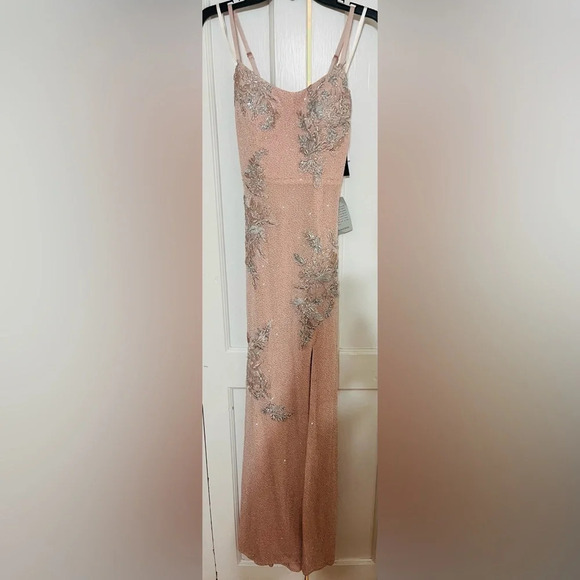 XSCAPE EMBELLISHED & EMBROIDERED GOWN IN BLUSH/ SILVER - Picture 6 of 12